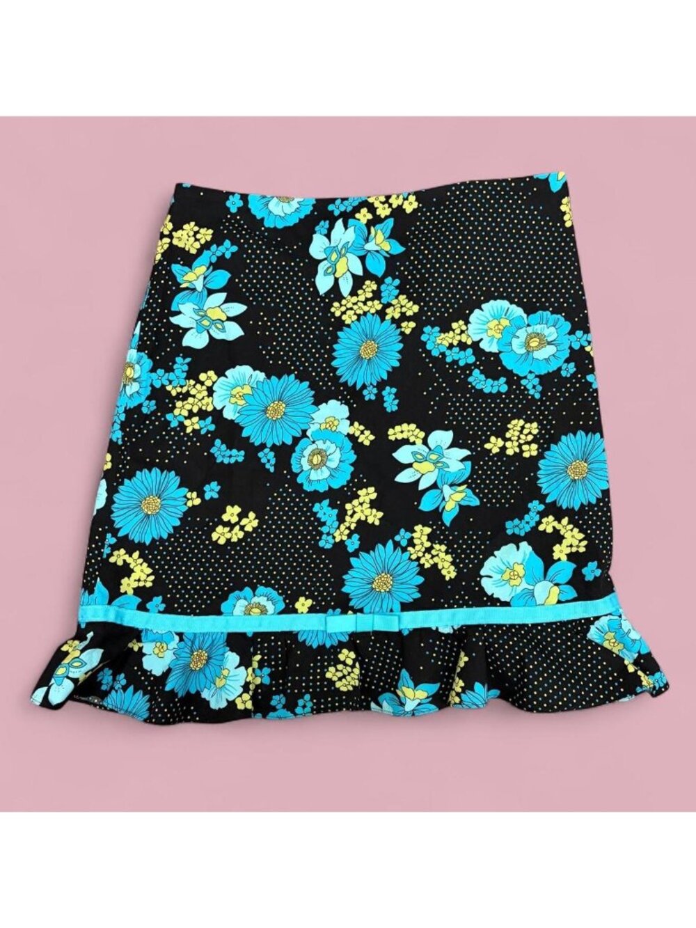 y2k floral polka dot whimsical preppy boho knee length skirt